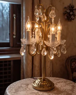 Customer photo of Crystal Table Lamp for Bedroom or Living Room, Antique Brass Chandelier Table Lamp, Plug-In Crystal Lamp and Dining Room Light for Sideboards