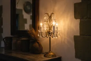 Customer photo of Crystal Table Lamp for Bedroom or Living Room, Antique Brass Chandelier Table Lamp, Plug-In Crystal Lamp and Dining Room Light for Sideboards