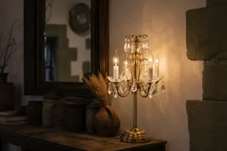 Customer photo of Crystal Table Lamp for Bedroom or Living Room, Antique Brass Chandelier Table Lamp, Plug-In Crystal Lamp and Dining Room Light for Sideboards