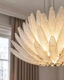 Customer photo of Stained Glass Chandelier Alternative: Modern Glass Chandelier | Light Fixtures Over Dining Table with Adjustable Chandelier Height Above Table