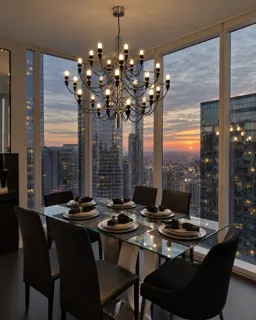 Customer photo of Modern Dining Room Chandelier, 30-Light Chrome and Glass Modern Chandelier with Black Accents, 33.9-Inch Diameter