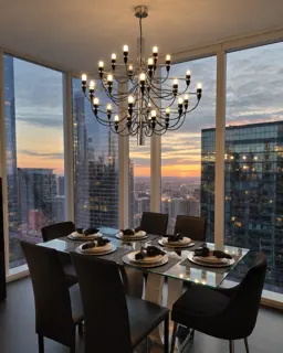 Customer photo of Modern Dining Room Chandelier, 30-Light Chrome and Glass Modern Chandelier with Black Accents, 33.9-Inch Diameter