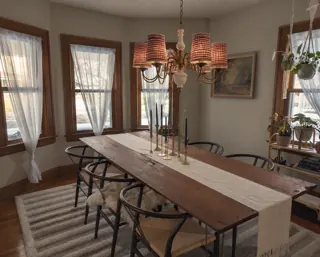Customer photo of Dining Room Chandelier with Red Striped Fabric Shades, Antique Brass-Tone Finish, 3-, 5- or 7-Light Options