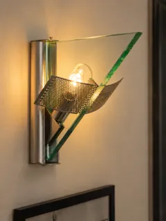 Customer photo of Modern Wall Sconce Lighting, Sand Silver with Triangular Glass Panels for Living Rooms and Hallways