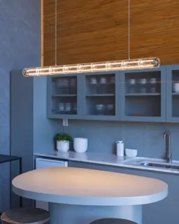 Customer photo of Linear Dining Chandelier, Modern Linear Chandelier in Blown Glass for Over the Table, 48.9–98 Inches