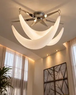 Customer photo of Modern Sculptural Chandelier, Contemporary Dining Room Light, 31.5-Inch Stainless Steel and PE Modern Light for Dining Room