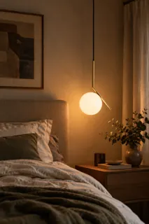 Customer photo of Globe Pendant Light Fixture, Brushed Brass and Glass Pendant, Frosted Opal Glass Globe Hanging Light for Bedside, 20 x 47 cm