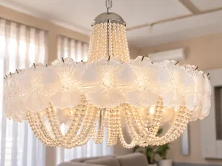 Customer photo of Floral Glass Chandelier for Dining Room or Foyer, a Round Glass Chandelier and Sculptural Chandelier with Textured Petals in Three Sizes